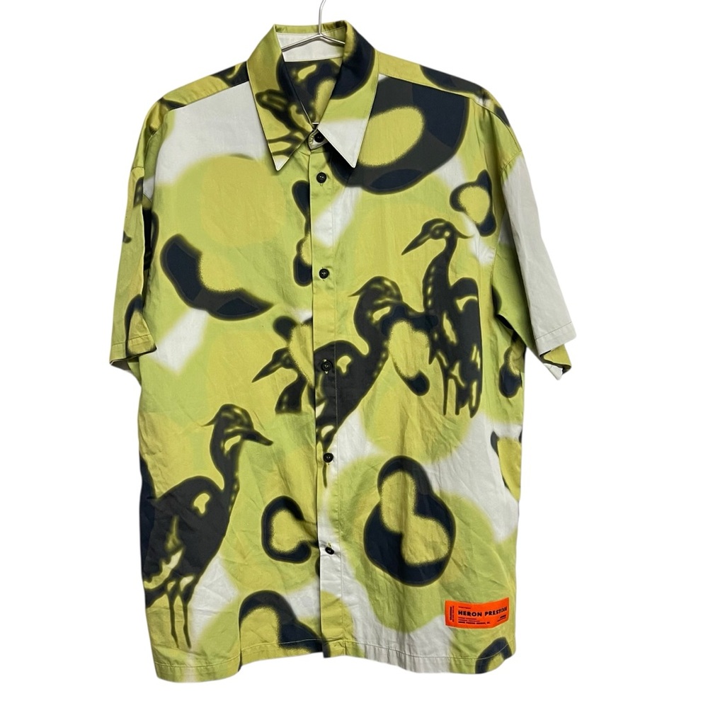 Mens‎ Heron Preston Green Camou Bowling Short Sleeve Shirt